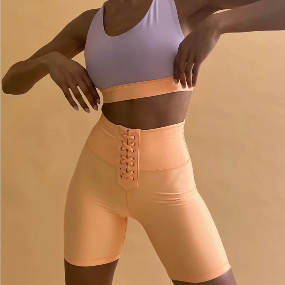 NWT WeWoreWhat Revolve Lace Up Bikers Peach Cobbler Orange Sz S - Picture 1 of 5